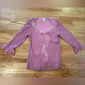 Soft Surroundings Ruffle Pink Lightly Acid Wash Top - Size Large